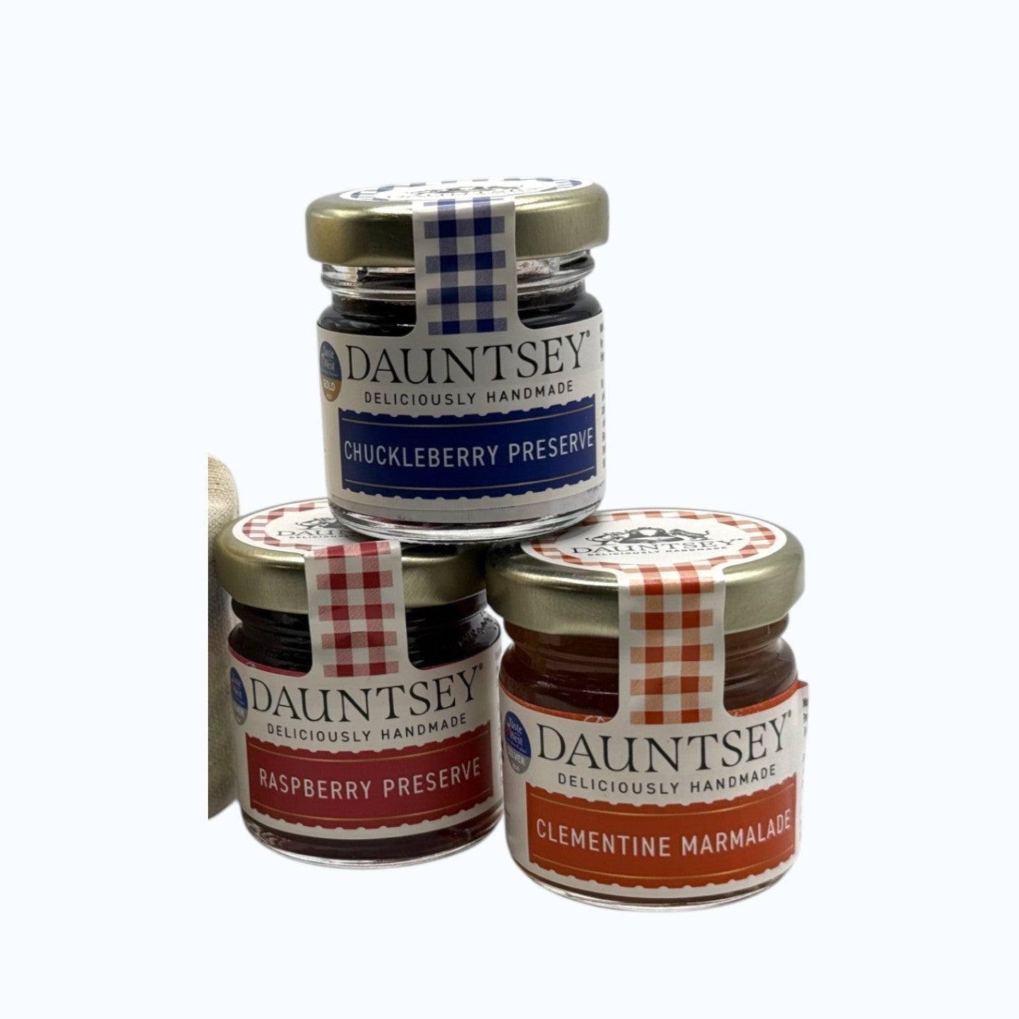 Trio Mini Preserves - summer sale - Chuckleberry, Raspberry, Clementine - all 42g