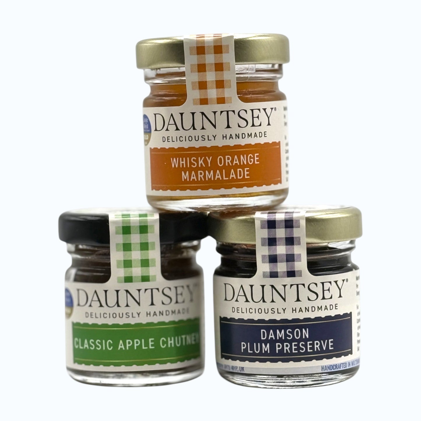 Trio Mini Preserves - summer sale - Whisky Orange, Damson, Apple - all 42g